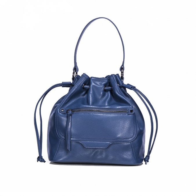 blaue Farbe hochwertige sehr weiche Ledereimer-Einkaufstasche mit Logo 