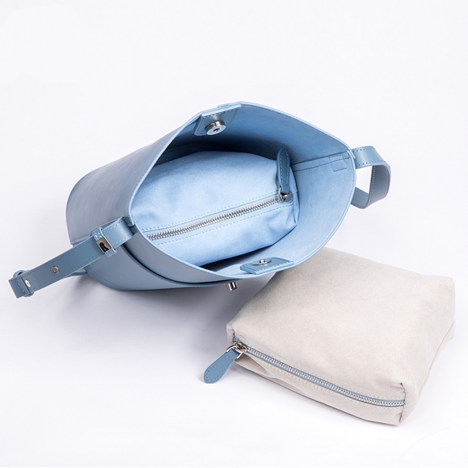 2020 Modedesigner hellblaue Farbe echtes Lederhandtaschenset mit Innentasche 
