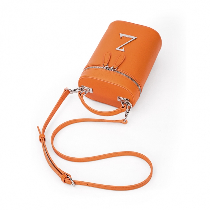 2021 orangefarbene Echtleder Bucket Bag für Damen mit individuellem Logo 