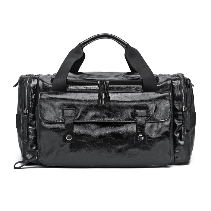 schwarze 21-Zoll-wasserdichte Reisetasche aus echtem Leder